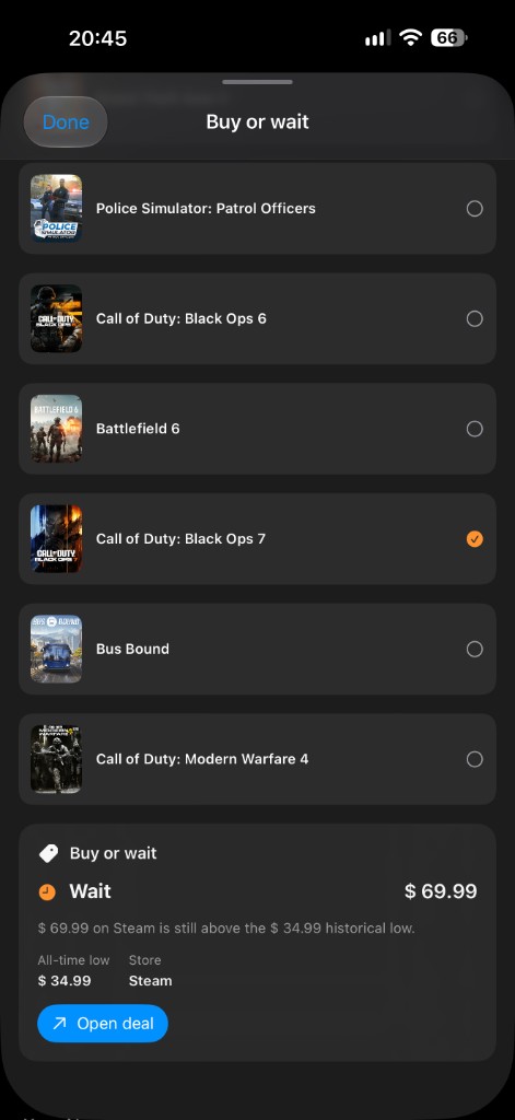 Buy or Wait with historical low versus current Steam price
