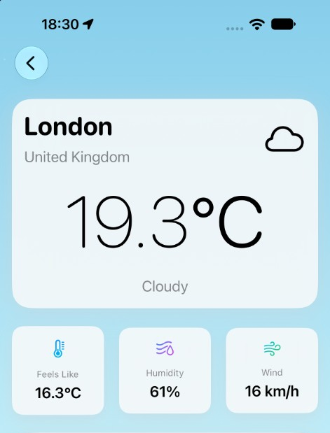 UTG weather for London showing current temperature and conditions